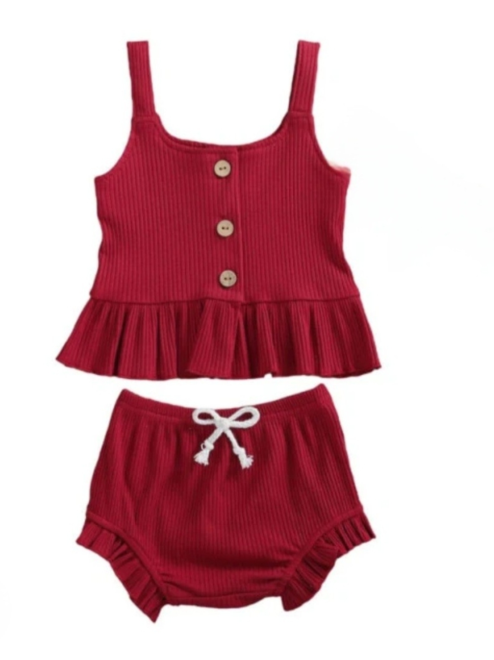 Ribbed Red Ruffle Tank & Bloomers Set for Kids